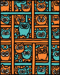 Orange Teal Cats Owls Pattern Rug