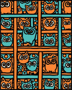 Orange Teal Cats Owls Pattern Rug