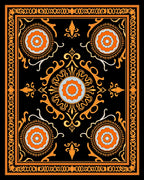 Golden Orange Black Floral Mandala Rug