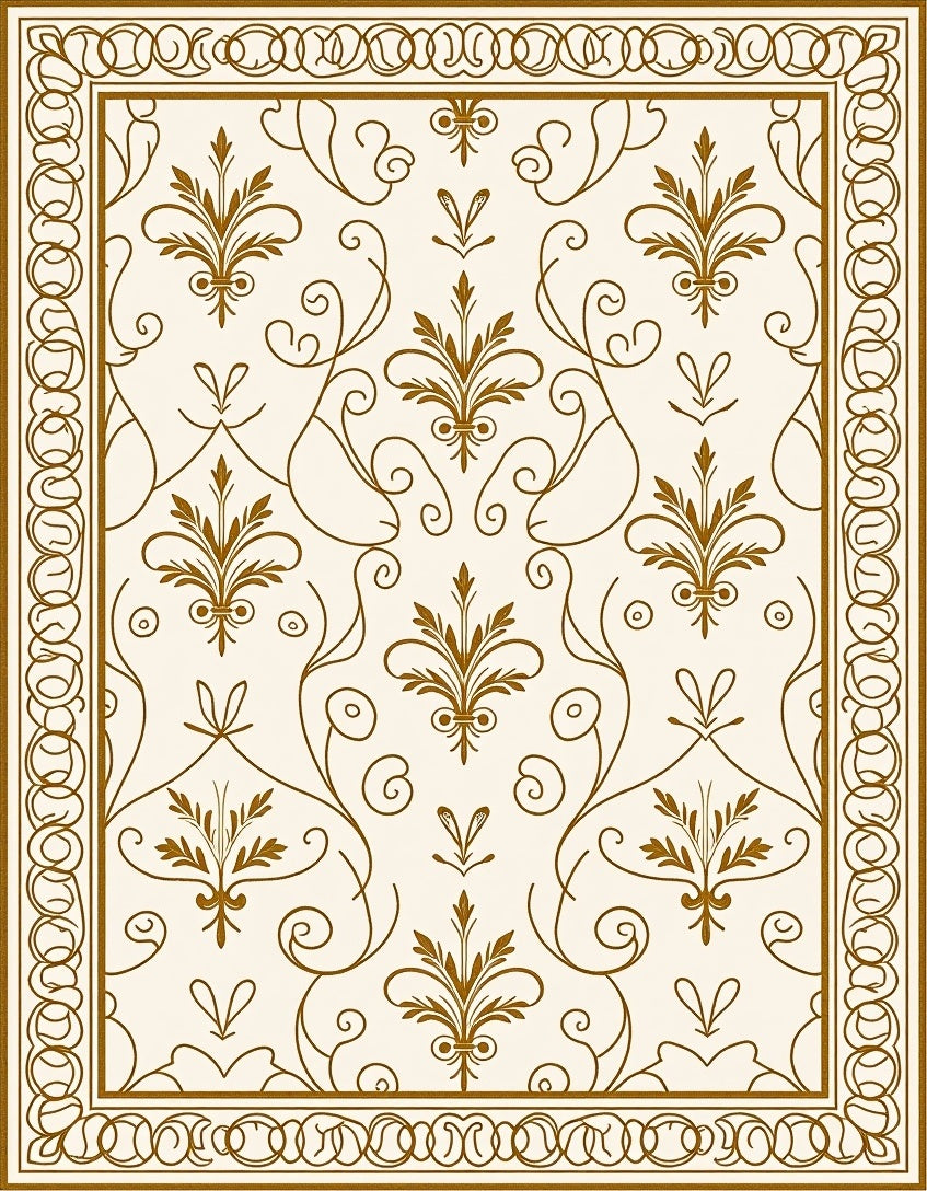 Classic Floral Swirls Bordered Cream Rug