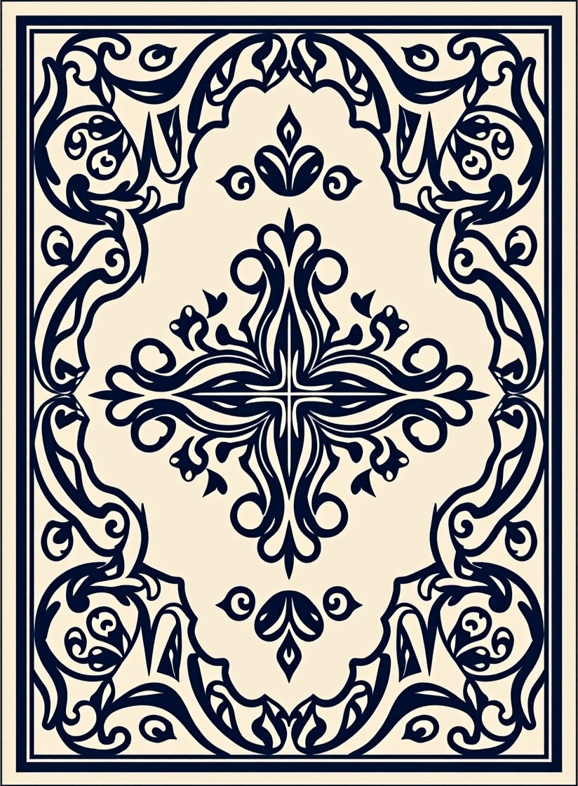 Classic Navy Floral Scrollwork Rug