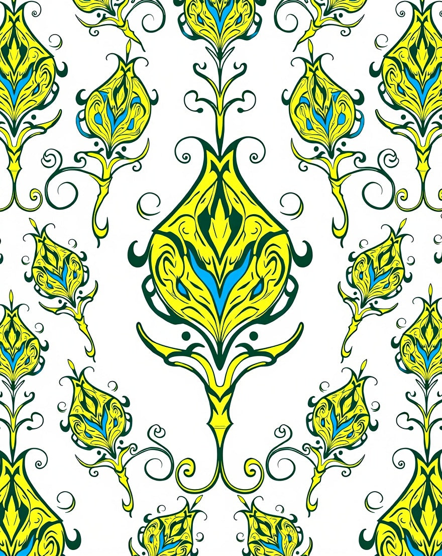 Vibrant Yellow Blue floral pattern Rug