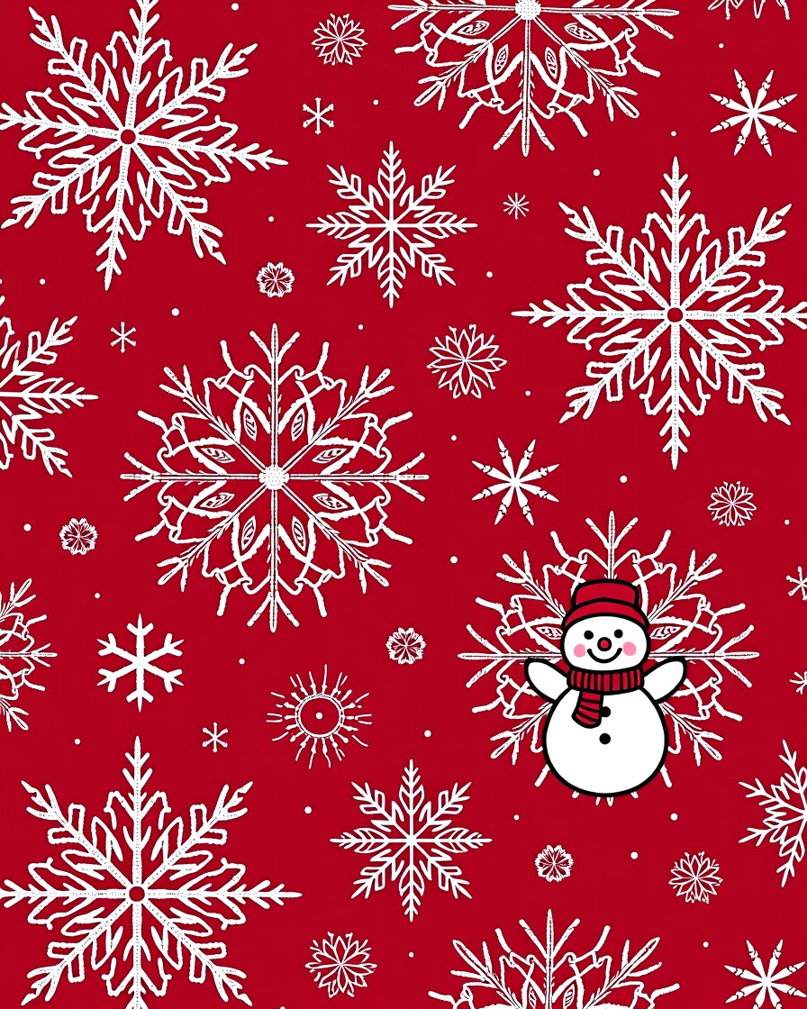 Red Snowflakes And Snowman Pattern Rug