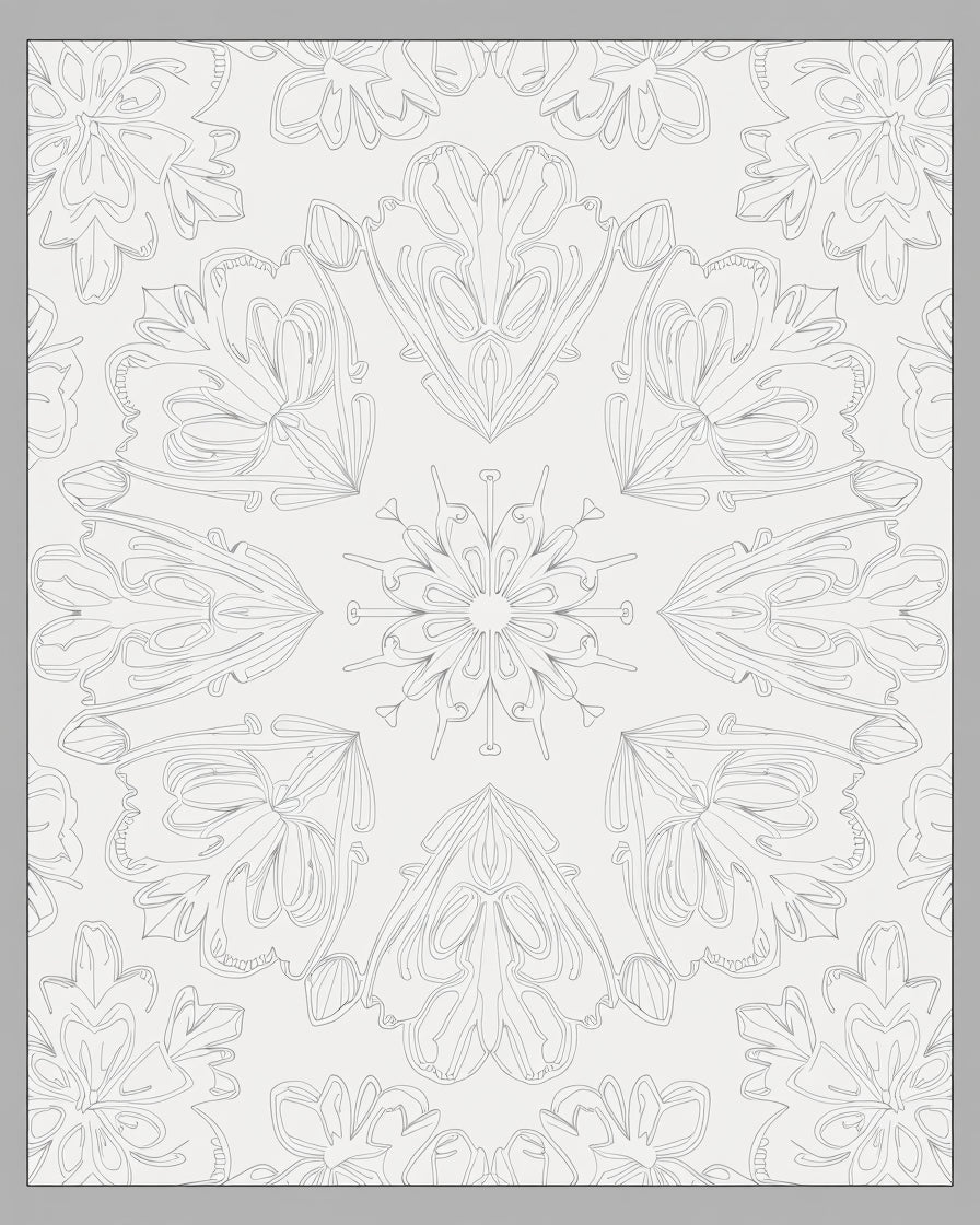 Delicate Gray Floral Mandala Outline Rug
