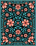 Coral Floral Design With Teal Leaves Rug
