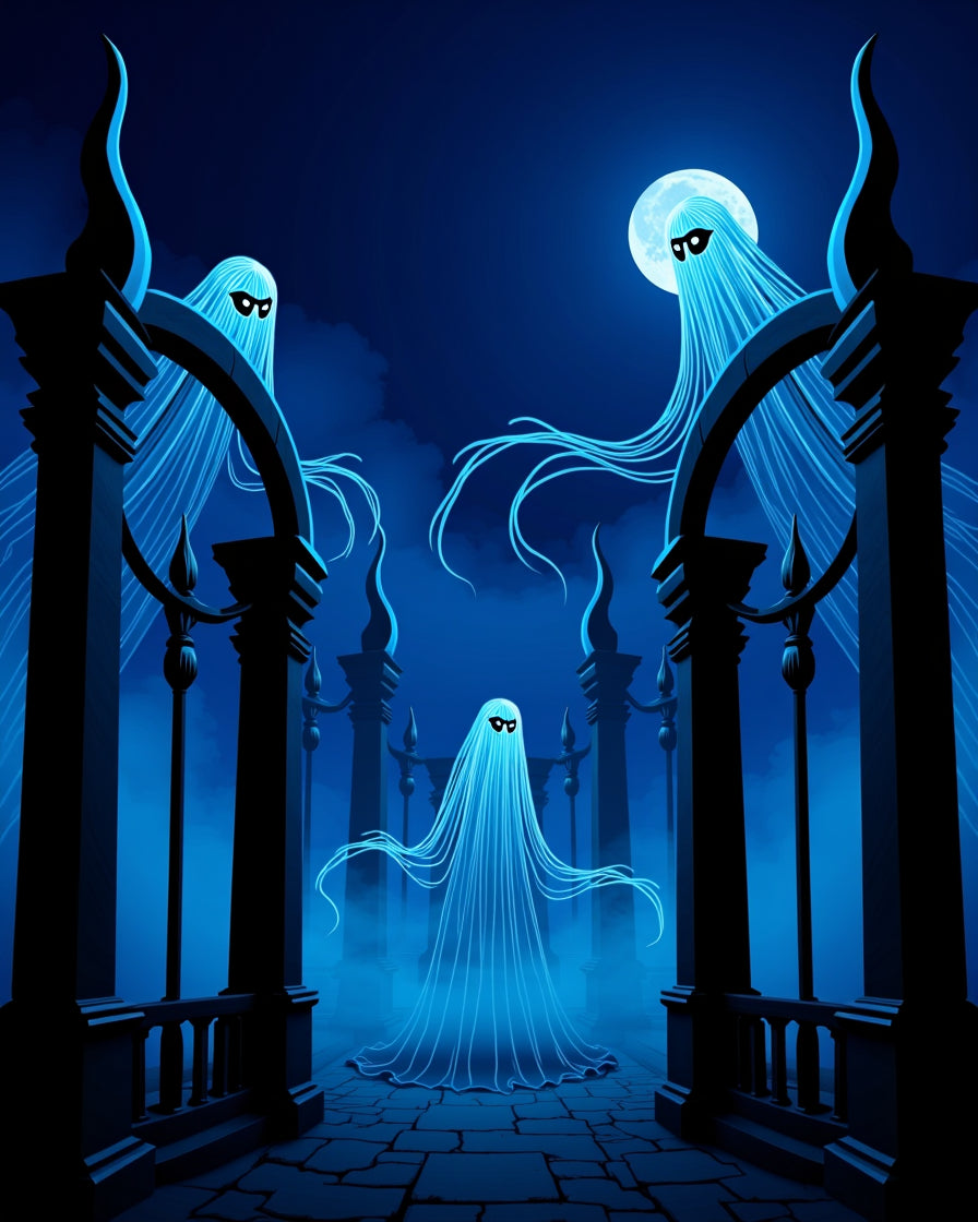 Ethereal Glowing Ghosts Night Scene Rug