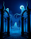 Ethereal Glowing Ghosts Night Scene Rug