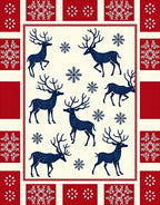 Navy Reindeer Snowflake Festive Pattern Rug