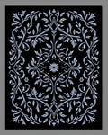 Ornate Black And White Floral Scroll Rug