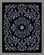 Ornate Black And White Floral Scroll Rug