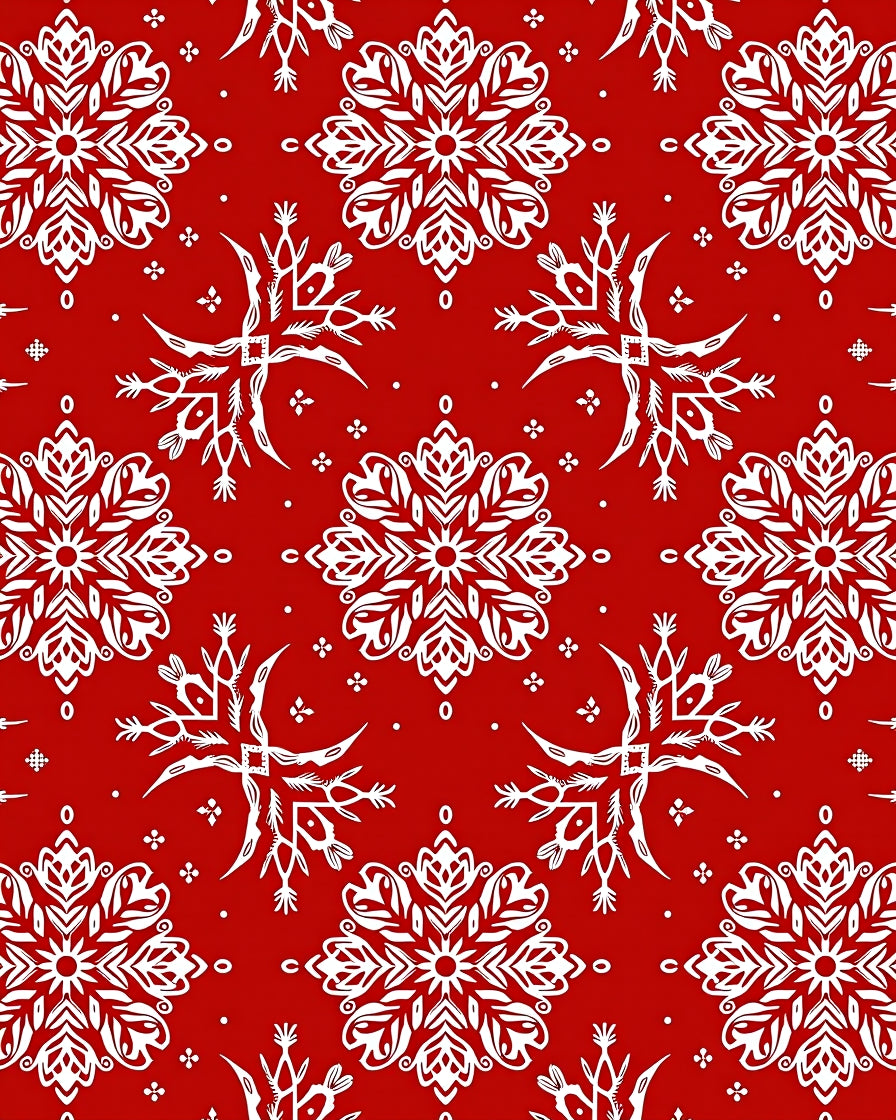 Red White Snowflake Pattern Rug