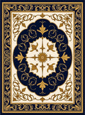 Ornate Navy Gold Floral Scroll Rug