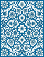 Classic Blue White Floral Damask Pattern Rug