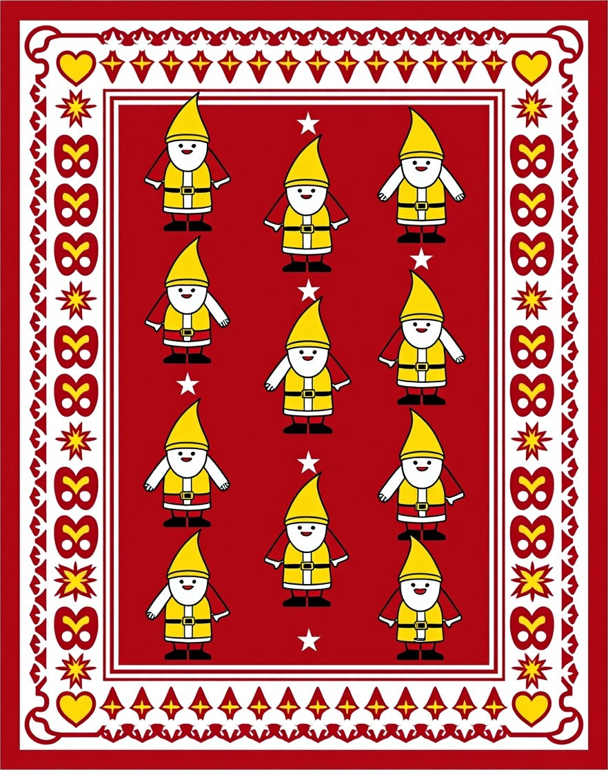 Red Yellow Gnomes Star Border Rug