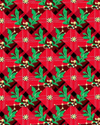 Red Plaid Floral Vine Pattern Rug