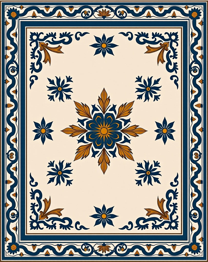 Classic Floral Blue and Gold Rug