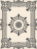 Ornate Sun Motif Gray Border Rug
