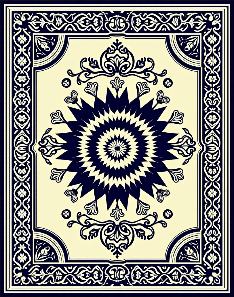 Classic Dark Floral Sunburst Pattern Rug