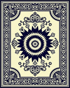 Classic Dark Floral Sunburst Pattern Rug