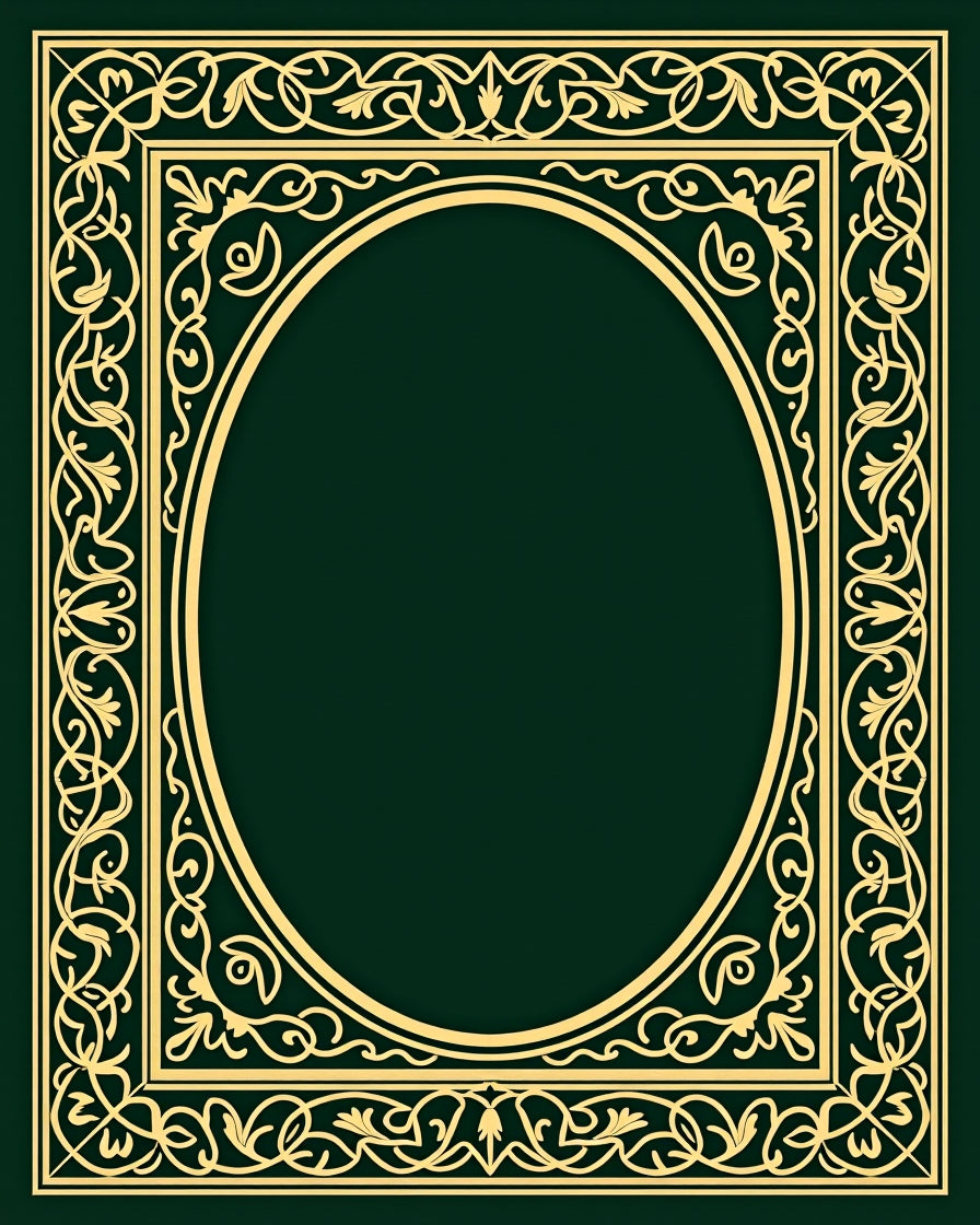 Elegant Gold Flourish Oval Border Rug