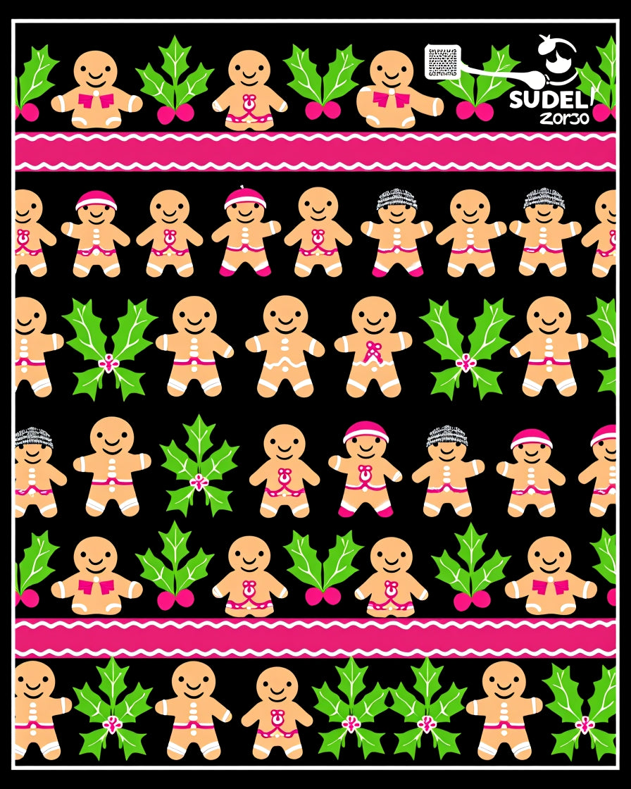 Cute Gingerbread Man Holly Pattern Rug