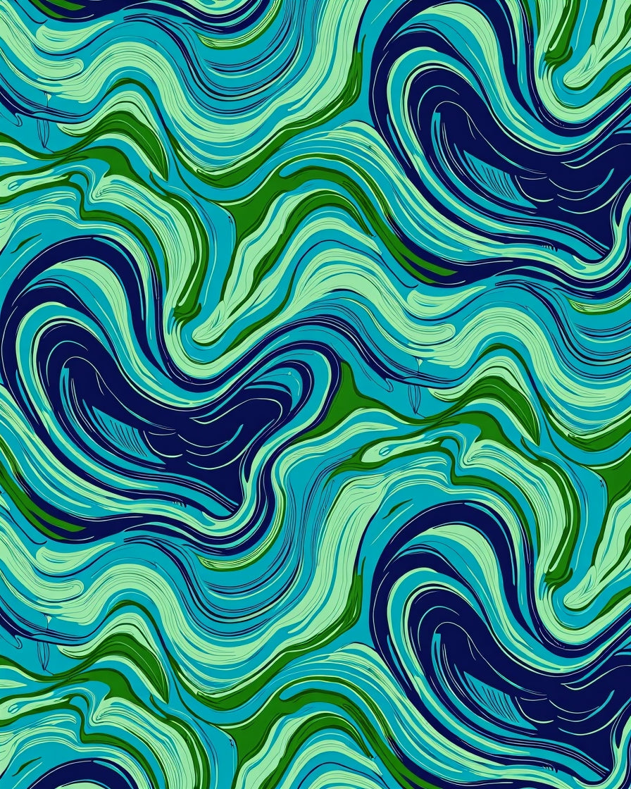 Swirling Ocean Blue Green Abstract Pattern Rug