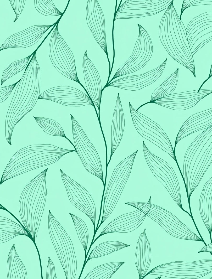 Delicate Green Leaf Line Art Pattern Rug