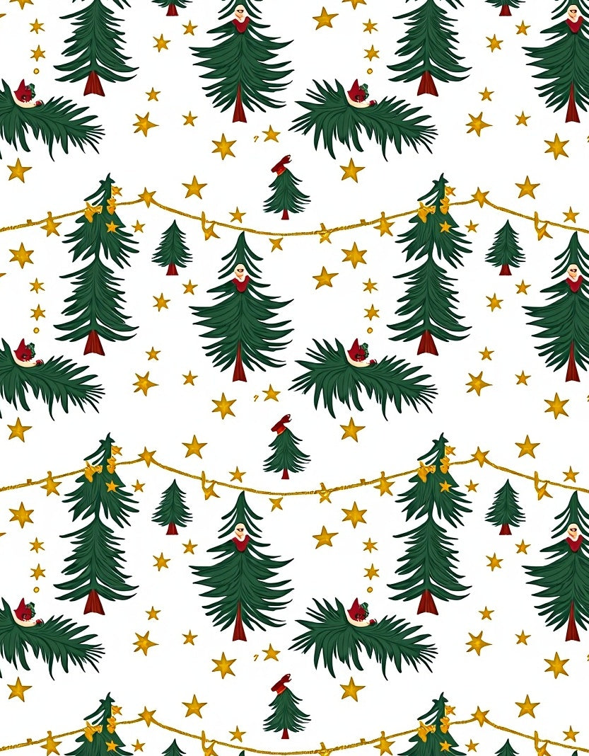 Festive Green Christmas Trees Gold Stars Rug