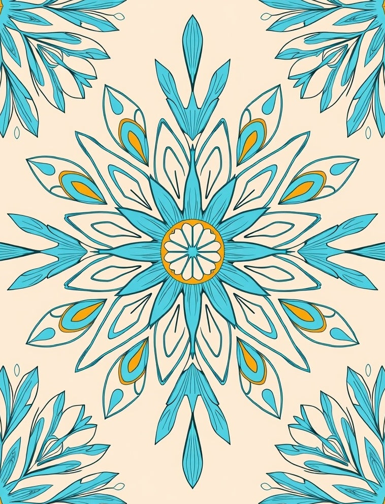 Mandala-Inspired Teal Yellow Floral Pattern Rug