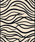 Cream Black Abstract Wavy Strokes Rug