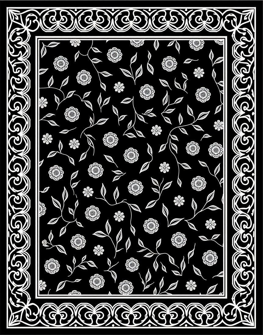 Floral Vine Border with Black Background Rug