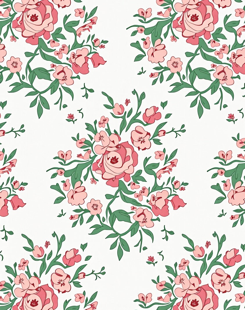 Charming Pink Floral Branch Pattern Rug