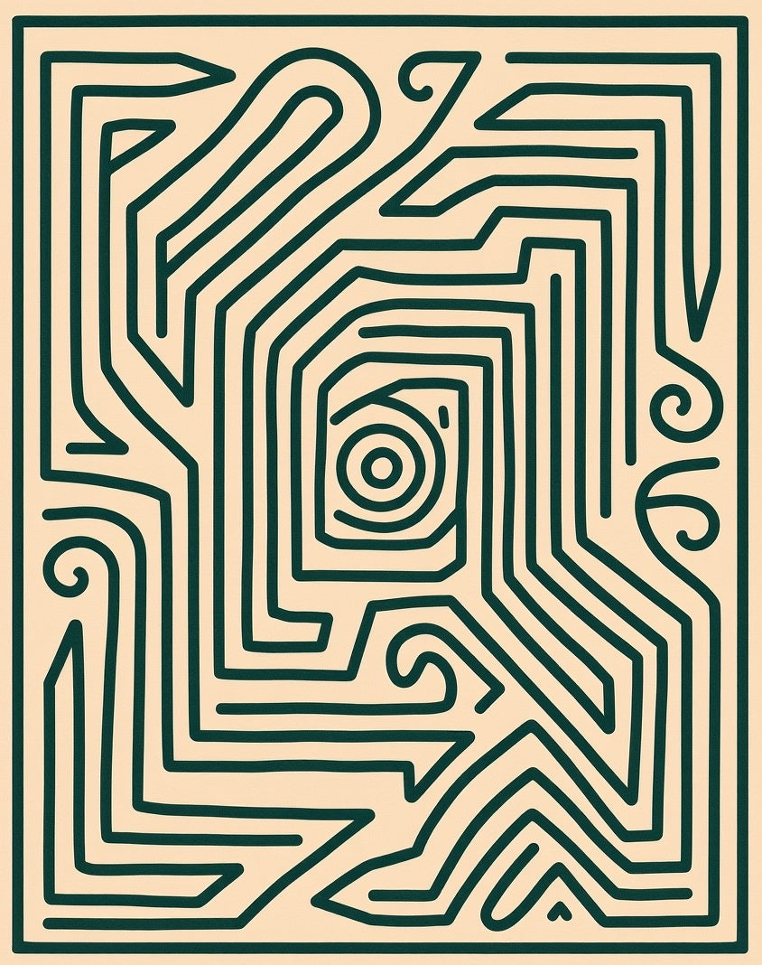 Minimalist Beige Green Maze Rug