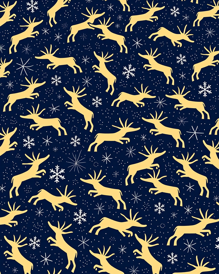 Golden Deer and Snowflakes Navy Background Rug