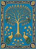 Golden Tree And Peacock Pattern Accent Rug