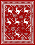 Red White Reindeer Snowflakes Pattern Rug