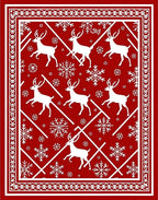 Red White Reindeer Snowflakes Pattern Rug