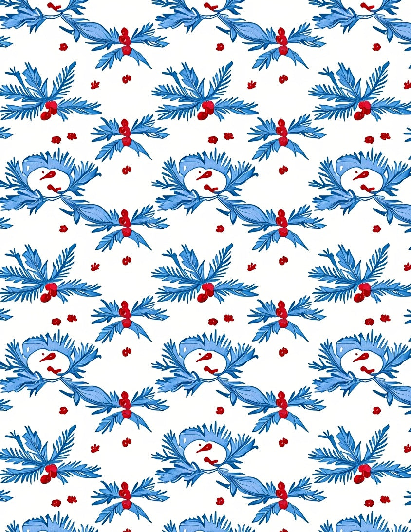 Blue Snowman Berry Garland Repeats Rug