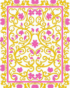 Pink Gold Floral Swirl Pattern Rug