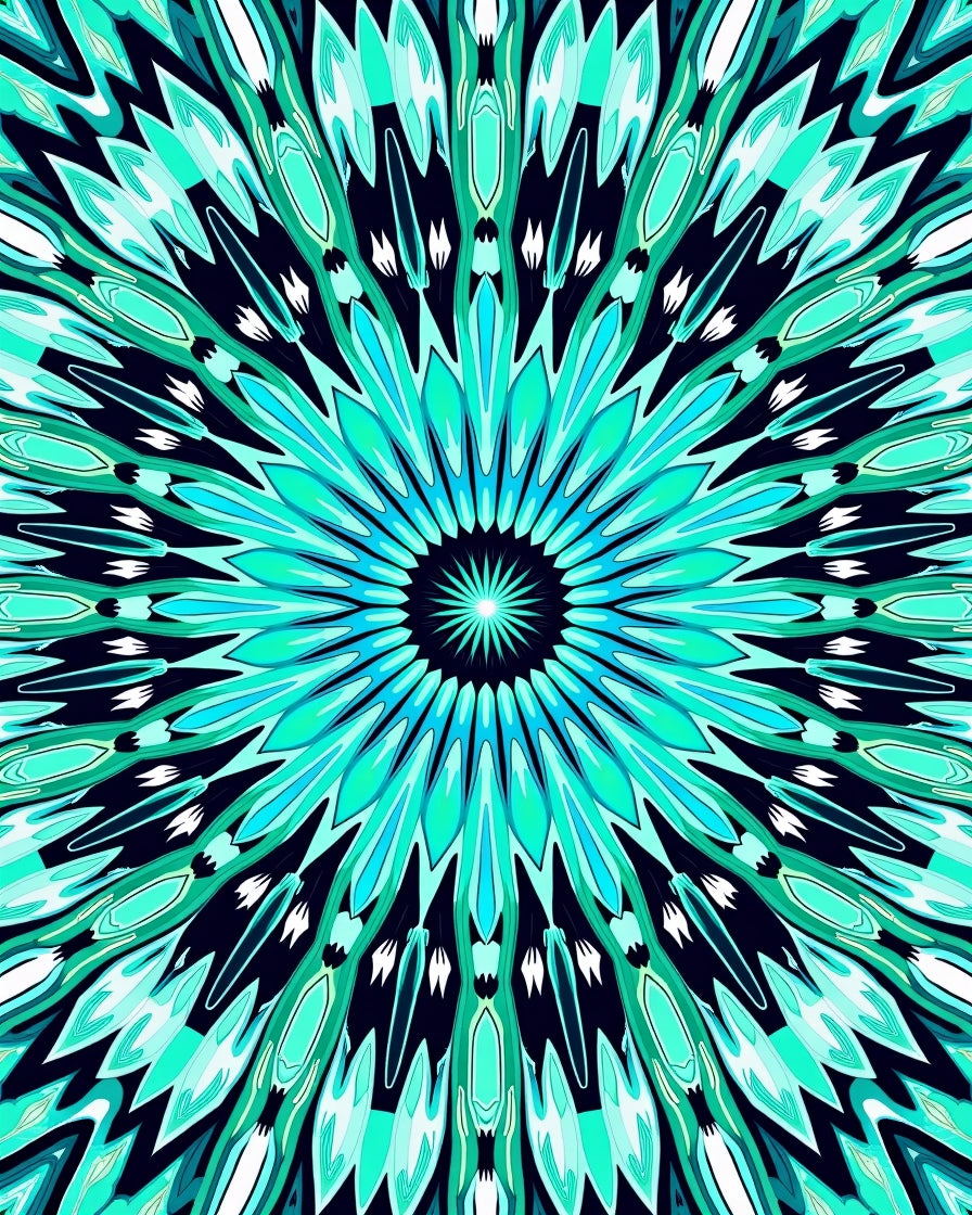 Cool Blue Radiant Mandala Design Rug