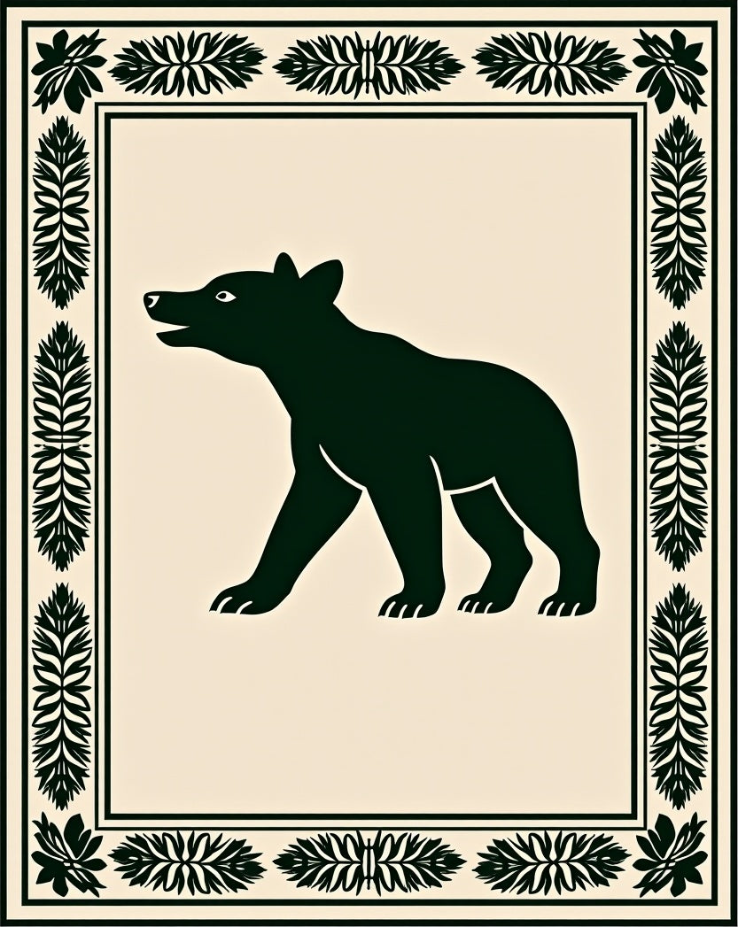 Bold Bear Forest Silhouette Border Design Rug