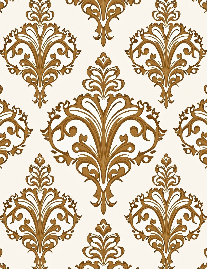 Elegant Gold Scrollwork Damask Pattern Rug