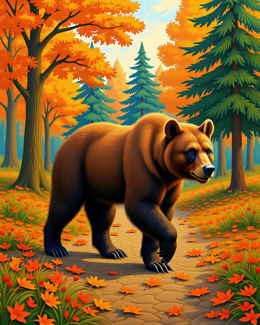 Autumn Forest Bear Maple Leaf Pattern Rug