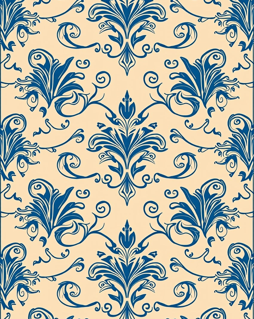 Classic Blue Floral Scroll Design Rug