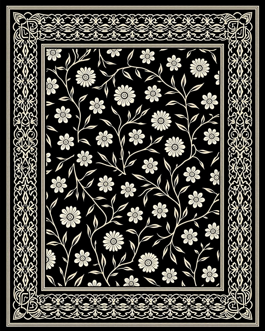 Floral Vine Border Design Rug