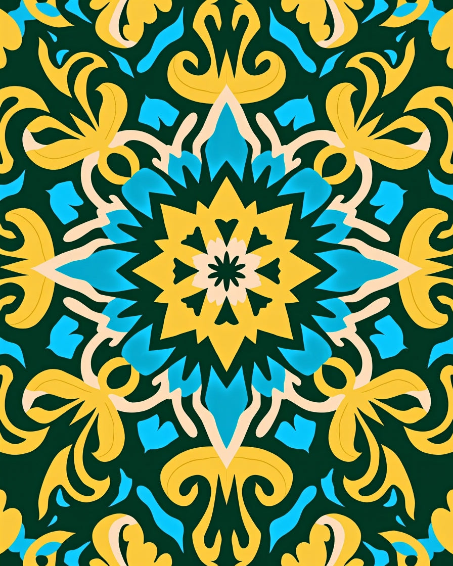 Golden Teal Intricate Mandala Design Rug