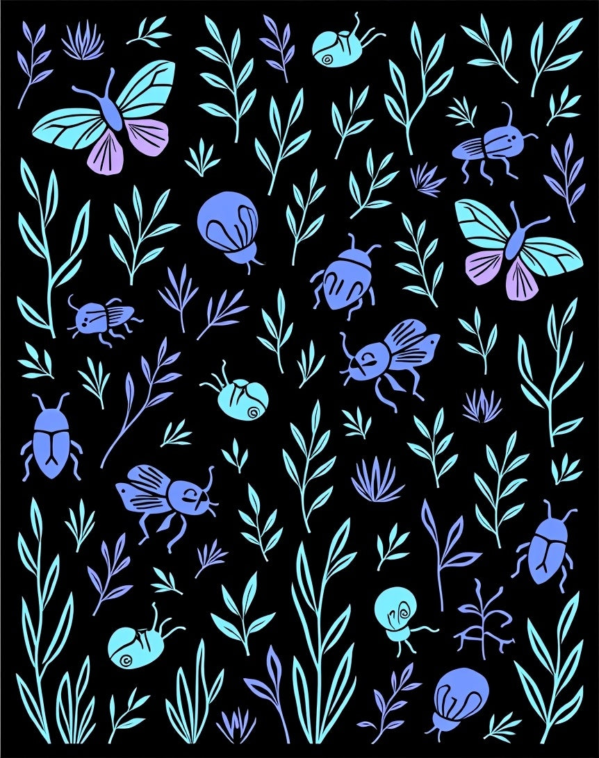 Whimsical Blue Butterfly Bug Garden Rug