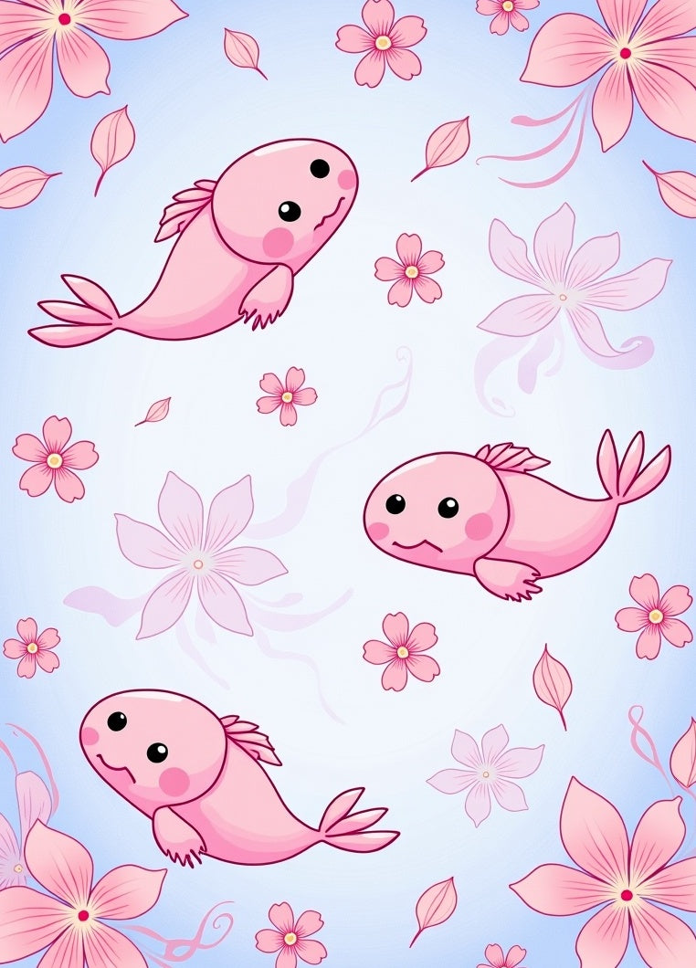 Cute Pink Fish Flowers Pattern Rug