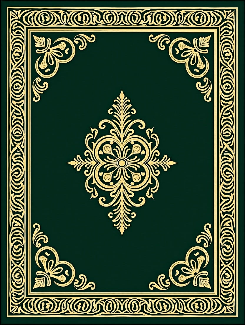 Emerald Gold Ornate Medallion Frame Rug