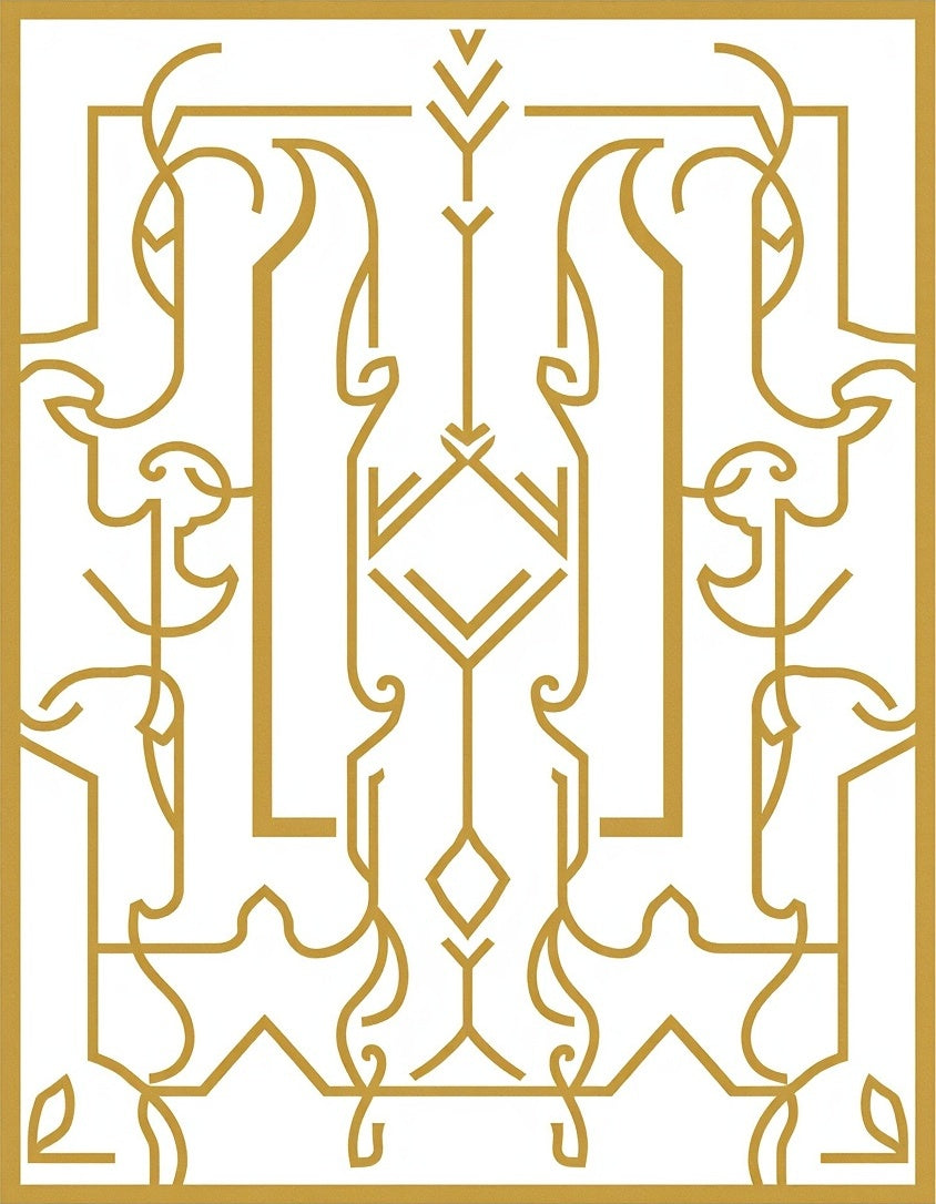 Golden Art Deco Inspired Geometric Line Art Rug